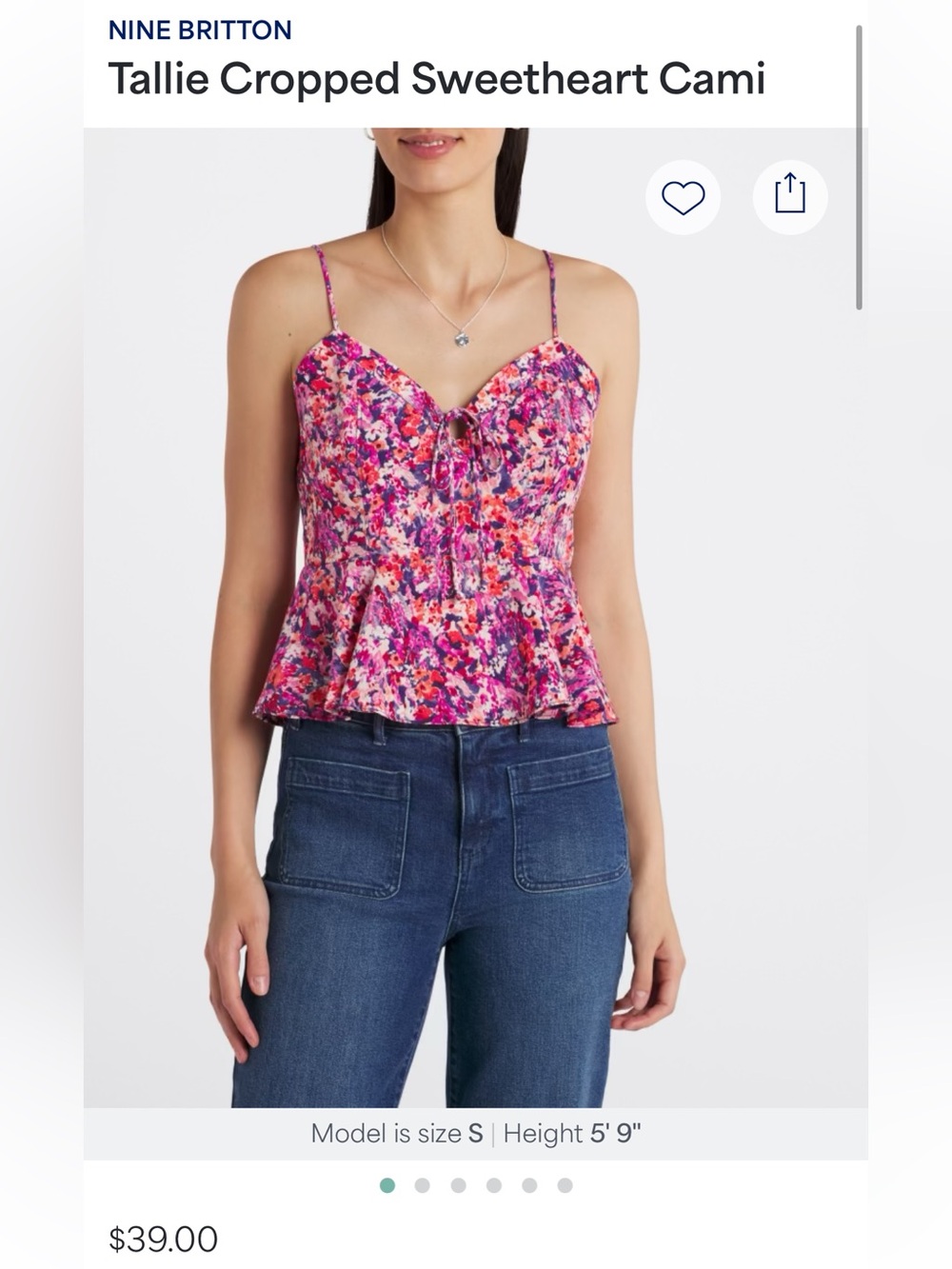 nine britton Pink Multi Tallie Cropped Sweetheart Cami
